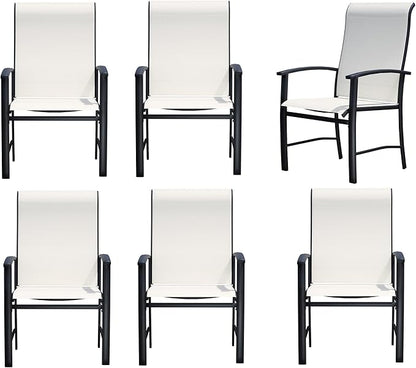 Outdoor Dining Chairs Set of 6, Stackable Patio Chairs with Metal Frame & Textilene Fabric, Perfect for Patio Garden Deck, Oyster