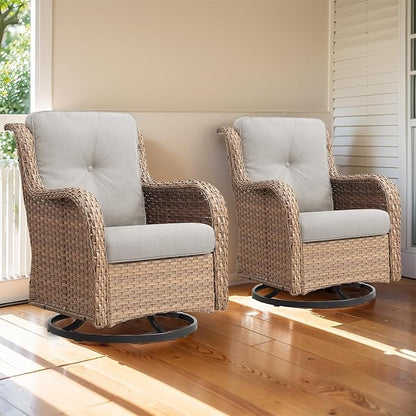 Swivel Rocker Patio Chairs：2 Pieces Patio Swivel Rocker Chairs with Wicker Armrests Patio Swivel Rocking Chair Outdoor Swivel Rocker Patio Chair