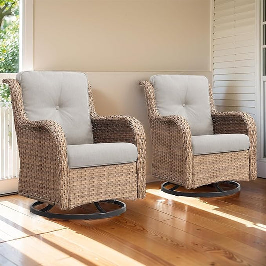 Swivel Rocker Patio Chairs：2 Pieces Patio Swivel Rocker Chairs with Wicker Armrests Patio Swivel Rocking Chair Outdoor Swivel Rocker Patio Chair