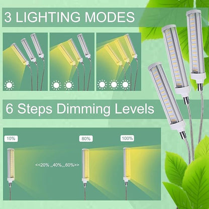 Plant Grow Light，Grow Light for Indoor Plants with 20-60'' Height Adjustable- Full Spectrum Timer, 3 Switch Modes, Adjustable Tripod Stand & Gooseneck for Larger Plants (Tri Heads)