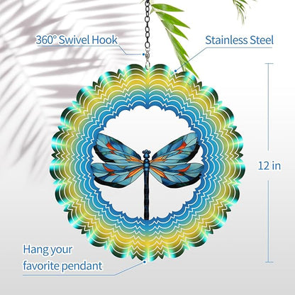Wind Spinners Outdoor Dragonfly - Birthday Gifts for Women Mom Wife Grandma, Hanging Wind Sculptures Wind Spinners, 12 inch 3D Wind Spinner for Garden Decor for Outside, Garden, Patio, Yard, Outdoor