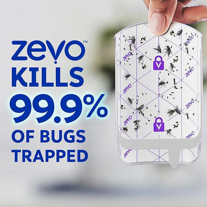 Zevo 4 Flying Insect Traps & 4 Cartridges - Plug In Fly Trap & Indoor Bug Catcher for Gnats, House & Fruit Flies - Mess-Free - Use in Any Room - Uses Blue & UV Light (4 Plug In Devices & 4 Cartridges)