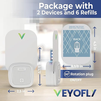 VEYOFLY Fly Trap Indoor, Fruit Fly Traps for Indoors Flying Insect (2 Device + 6 Refills) Gnat Traps for House Indoor, Bug Zapper Indoor, Gnat Killer Catcher & Fruit Fly Killer Light Plug in