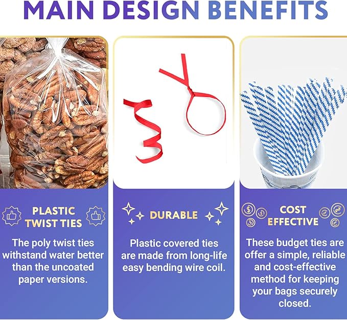 APQ White Metallic Twist Ties for Bags, 4 inches. 2000 Pack Plastic-Coated Bread Twist Ties for Treat Bags. Reusable Bread Ties. Light Metallic Twist Tie. Heavy-Duty Twisty Ties for Bags