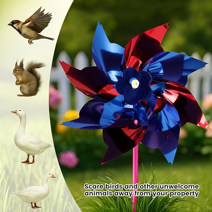 JOHOUSE 100PCS Plastic Rainbow Pinwheels for Kids - Party Favors, Garden Yard Decorations, DIY Crafts, Bird Deterrent for Outside Windmills