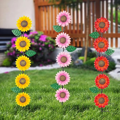 Garden Decor for Outside,3 Pack Sunflowers Metal Yard Art Decorative Garden Stakes,Metal Flowers Spring Garden Stakes Decor,Landscape,Patio(22.6 * 4.7IN)