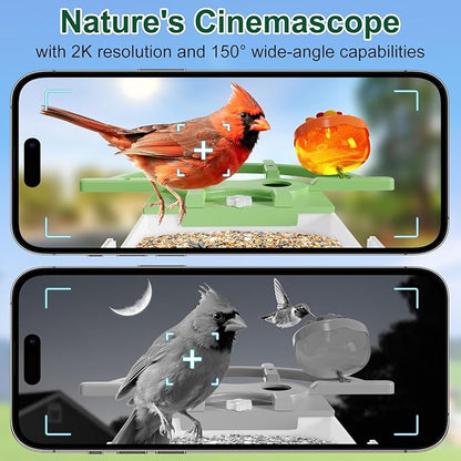 Smart Bird Feeder with Camera, AI Identify & Auto Capture, 2K HD Live Video Bird House with Camera, Instant Arrival Alerts, Cloud Storage Videos, Ideal Gift for Bird Lovers