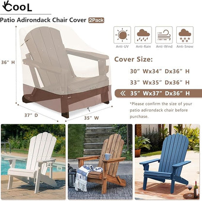 okcool Patio Adirondack Chair Cover 2 Pack,Waterproof Heavy Duty Outdoor Chair Covers,Patio Adirondack Chair Cover for Outdoor Chair,(35 W x 37 D x 36 H inches),Beige & Brown
