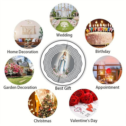Virgin Mary Prayer Wind Spinner, Metal Wind Spinners Outdoor Indoor, Virgin Mary Cross Hanging Garden Decor for Outside, Stainless Wind Spinners for Yard and Garden 10 inch 3D (25.76X25 CM)