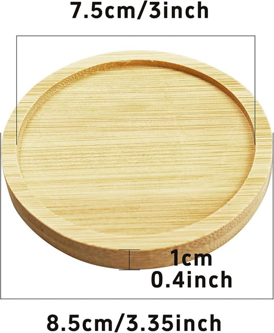 6Pcs 3” Bamboo Plant Saucer, Round Pot Tray for Indoor Planters, Succulent Holder Drainage Tray, Versatile Coaster Set for Home Office Decor