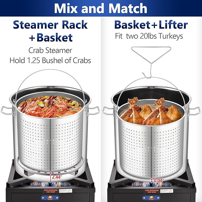 ARC 32QT Turkey Fryer Stainless Steel Stock Pot & Stainless Steel Propane Burner Outdoor Deep Fryer, Crawfish Boiler with Basket