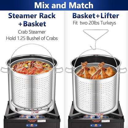 ARC 32QT Turkey Fryer Stainless Steel Stock Pot & Stainless Steel Propane Burner Outdoor Deep Fryer, Crawfish Boiler with Basket