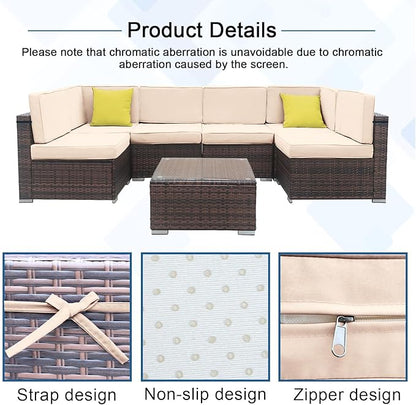 14 PCs Patio Cushion Covers for 7 PCs Outdoor Furniture Sectional Seating Sets Water Resistant Plus 2 Throw Pillows (Khaki, 23.6(L)*23.6(W)*4.33(T) inches)