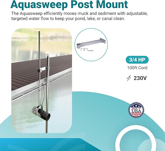 Scott Aerator 3/4 Horse Power 230V Muck Blaster - 100ft Cord | 3/4 Horse Power Aquasweep w/Post Mount | Water Circulator | Water Agitator | Water Mover | Muck Blower