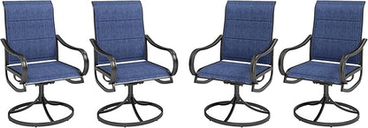 MFSTUDIO Outdoor Swivel Patio Dining Chairs Set of 4, High Back Padded Textilene Patio Chairs for Balcony, Backyad, Deck, Garden (Padded Navy Fabric,Black Frame)