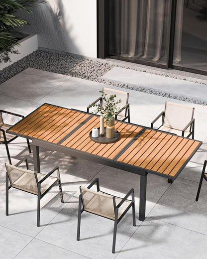 ZANDOR Expandable Outdoor Dining Set for 4-6-8,Patio Table and Chairs Set with Wood Top for Garden,Backyard,Porch,55"-82.7" Extendable Aluminum Outdoor Table Set with 6 Chairs,Grey