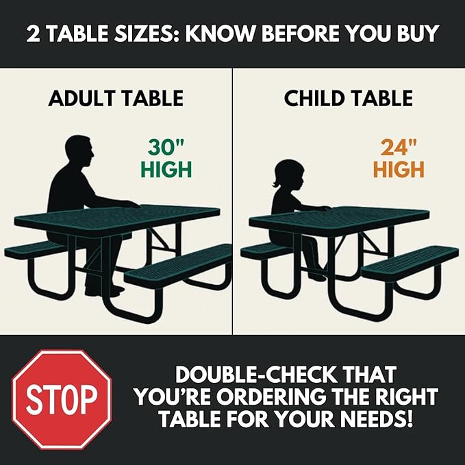 COATEDOUTDOORFURNITURE Heavy-Duty Portable Outdoor Kids Table with Umbrella Hole, Punched Steel Kids Picnic Table, Commercial-Grade, Made in America (46 in, Square, Childrens, Dark Blue)