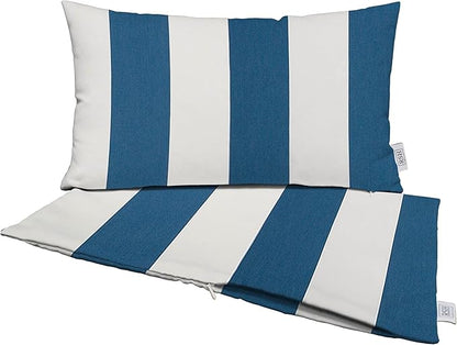 RSH DECOR: Sunbrella Pillow Covers Set of 2 | Covers Only - 26" x 16" | Outdoor Lumbar Pillow Covers Crafted with Sunbrella Performance Fabric | Cabana Regatta