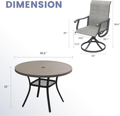 VICLLAX 5 Pieces Outdoor Dining Set, Patio Furniture Set of 4 Patio Swivel Dining Chairs and 41" Patio Round Table with Storage Shelf, Grey Chairs & Antique Grey Tabletop