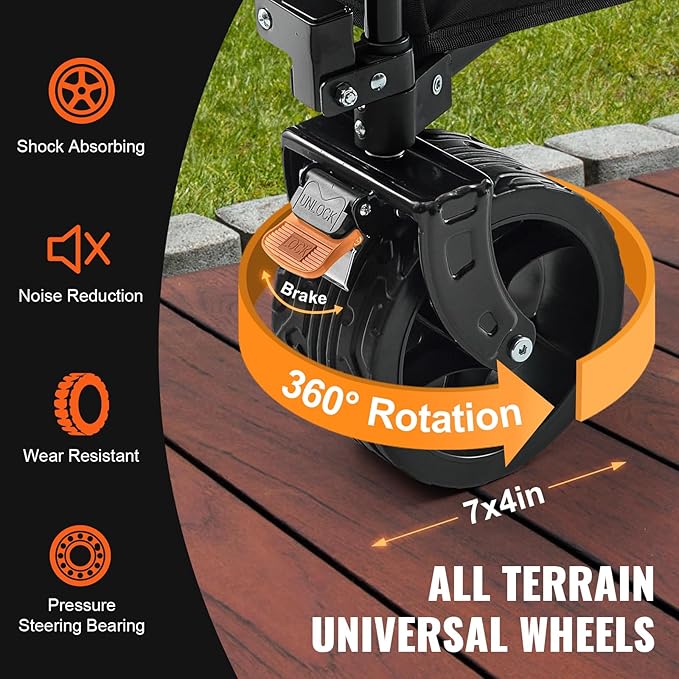 VEVOR 220L/350lbs Collapsible Folding Wagon, Heavy Duty Beach Cart Foldable with Big Wheels, Outdoor Utility Wagon All Terrain Wagon for Groceries Camping
