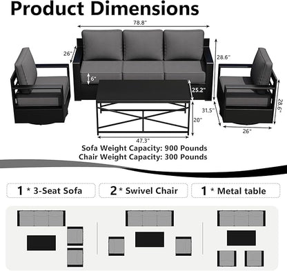 Outdoor Patio Furniture Set, 4-Piece Aluminum Patio Conversation Set All-Weather Metal Outdoor Sectional with 6 Inch Thick Cushions, Deep Setting for Garden, Outside and Porch
