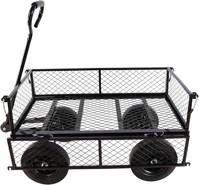 Heavy-Duty Solid Tire Garden Dump Cart - 4.86 cu. ft. Yard Wagon Cart with 600 LBS Capacity & Spacious Mesh Bed (37" x 19.5") - No-Flat Tires, Utility Wagon
