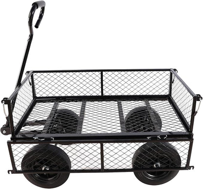 Heavy-Duty Solid Tire Garden Dump Cart - 4.86 cu. ft. Yard Wagon Cart with 600 LBS Capacity & Spacious Mesh Bed (37" x 19.5") - No-Flat Tires, Utility Wagon