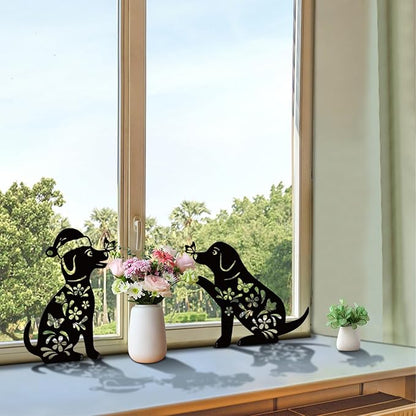 Metal Dog Garden Decor/Stakes,Gifts for Mother/Father/Dog Lovers,17" Outdoor Patio Decorative/Yard Art Statues,Weather Resistant Steel Animal Sculptures-Puppy Signs Lawn Ornaments,Set of 2.