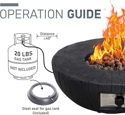 Afterglow TerraFab 28" Round 30,000 Btu Propane Fire Bowl Fire Pit for Outdoor Patio Garden Backyard Decking Decor CSA Certificated, Black