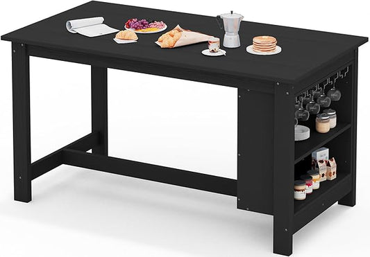 SERWALL Outdoor Bar Table, All Weather HDPE 36" Counter Height Dining Table with Storage and Wine Rack for Patio, Garden, Backyard, Balcony, Poolside, Black