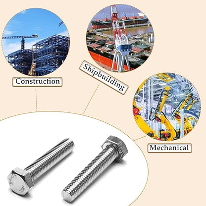 M10 Hex Bolts and Nuts Set, M10x60mm Fully Thread Bolt, M10-1.25mm Hexagon Nut with Flat Washers, Spring Washers 304 Stainless Steel Fastener Set for Caster Wheels Assembly 4 Sets