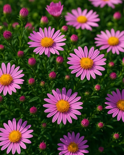 Perennial Farm Aster X 'Wood's Pink' – Live Dwarf Aster Perennial in #1 Container, Compact Habit with Rose-Pink Daisy-Like Blooms, Pollinator Friendly, Long Blooming, Great for Borders & Fall Gardens