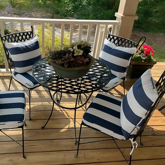 Outdoor Throw Pillow with Insert 18x18 Inch, Set of 2, Piping Edge Waterproof Fade Resistant Decorative Fluffy Pillows for Patio Furniture Chair Bench Couch Sofa - Navy White Striped