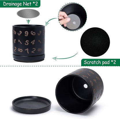 D'vine Dev Set of 2 Ceramic Planter Pots with Drainage Hole and Saucer, 6 Inch Plant Pots for Plants Indoor Houseplants, Black, 99-Z-B-2-Y