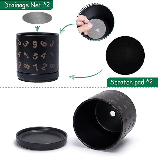 D'vine Dev Set of 2 Ceramic Planter Pots with Drainage Hole and Saucer, 6 Inch Plant Pots for Plants Indoor Houseplants, Black, 99-Z-B-2-Y