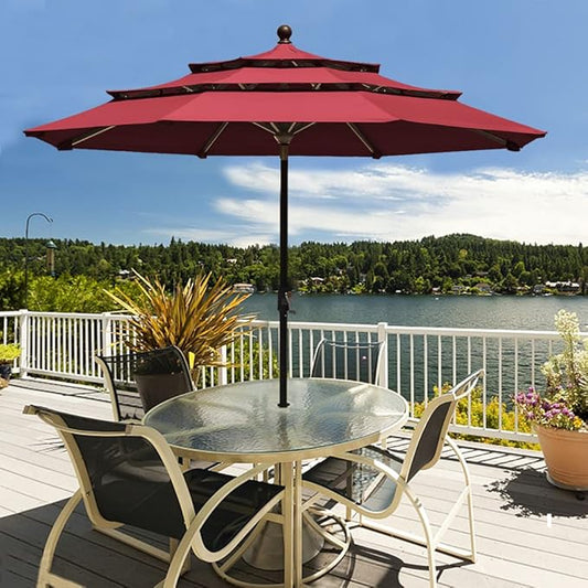 EliteShade USA 10-Year-Non-Fading 9Ft 3 Tiers Market Umbrella Patio Umbrella Outdoor Table Umbrella with Ventilation, Burgundy