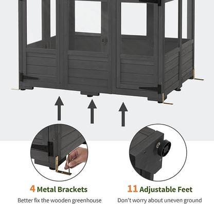 MCombo Wooden Greenhouse, Outdoor Greenhouse with Adjustable Roof Vent and 6 Lockable Door for Backyard/Outdoor Use, (48 x 38.8 x 83.9 Inches) 0851 (Dark Grey)