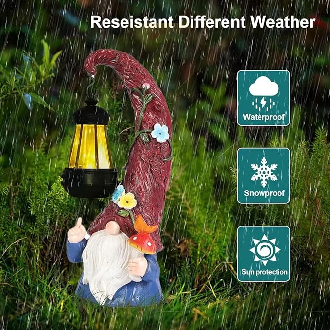 Garden Gnome Statue with Solar Light,Gnomes Decorations for Yardfor Yard, Porch Lawn, Patio – Funny Gnome Decor Gifts for Women, Mom, Grandma, Housewarming Home Decor Gifts Thanksgiving.