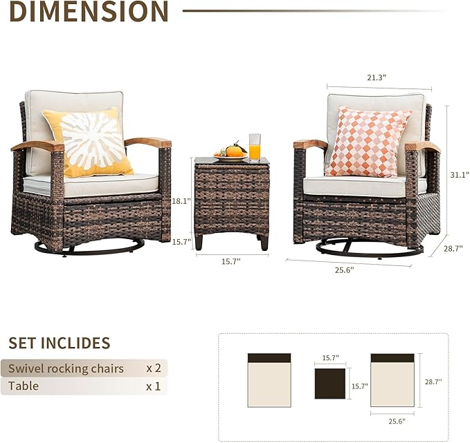 MEISSALIVVE 3 Piece Outdoor Swivel Rocker(Brown)