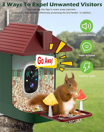 Smart Bird Feeder with Camera Solar Powered, 2.5K Live Video Bird House Camera, AI Identifies, Auto Capture & Notify, Motion Detection, Cloud Storage, Color Night Vision, Ideal Gift for Bird Watching