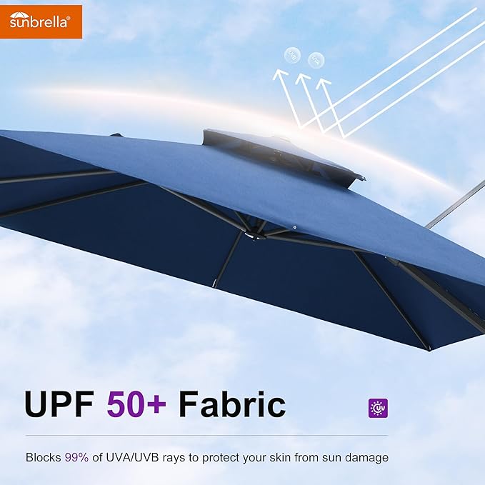 PURPLE LEAF Cantilever Umbrella with Base Included 10 Feet Outdoor Double Top Large Offset Hanging 360° Rotation Heavy Duty Square Umbrella for Garden Patio Deck Pool Spectrum Indigo