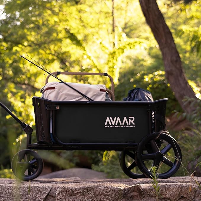400lbs Large Capacity Collapsible Wagon Cart,Folding Utility Heavy Duty,All Terrain Big Wheels for Garden Camping Sports Outdoor Shopping, Black