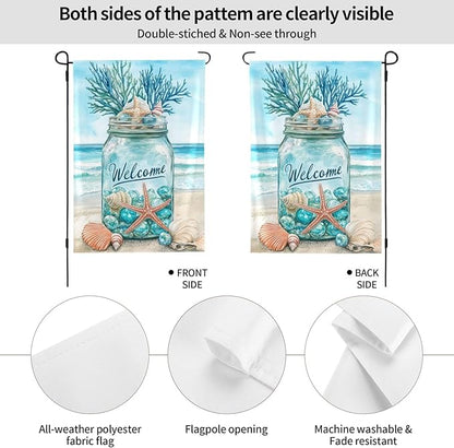 Seashells Ocean Garden Flag Vertical Double Sided Outdoor Yard Flags 12.5x18 Inch Burlap Banners Vertical Double Sided for Outdoor Decor Lawn