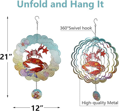 Crab 3D Wind Spinner Kinetic Metal Art Hanging Wind Spinner Outdoor Decoration Ocean Ornaments Decor for Yard and Garden
