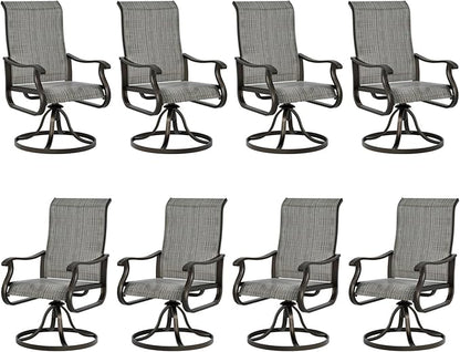 UDPATIO Patio Swivel Dining Chairs Set of 8, Outdoor Swivel Chairs Patio High Back with All Weather Textilene Metal Rocking Frame for Lawn Garden Backyard, Gray White