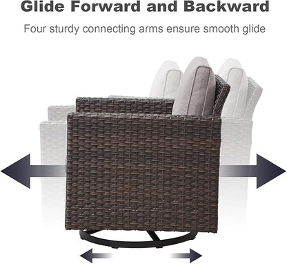 Wicker Outdoor Swivel Chairs Set of 4 with Fire Pit Table, 5 Pieces Patio Furniture Set with Fire Pit Table for Yard, Deck, Garden, Brown/Beige