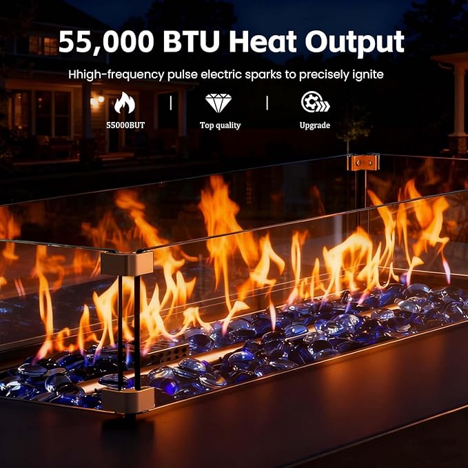 42" Propane Outdoor Fire Pit Table, 55,000 BTU Rectangular Aluminum Firepits with Tank Table and Waterproof Cover