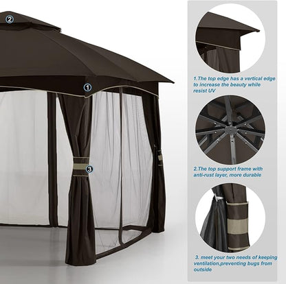 MASTERCANOPY Outdoor Patio Gazebo for Garden with Upgrade Steel Frame and Netting Walls (10x12,Brown)