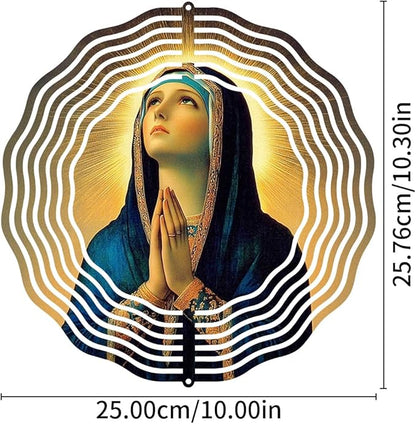 Virgin Mary Prayer Wind Spinner, Metal Wind Spinners Outdoor Indoor, Religious Virgin Mary Hanging Garden Decor for Outside, Stainless Wind Spinners for Yard and Garden 10 inch 3D (25.76X25 CM)