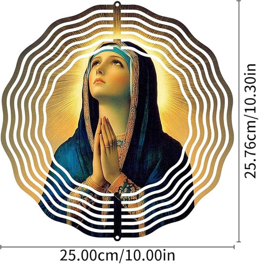 Virgin Mary Prayer Wind Spinner, Metal Wind Spinners Outdoor Indoor, Religious Virgin Mary Hanging Garden Decor for Outside, Stainless Wind Spinners for Yard and Garden 10 inch 3D (25.76X25 CM)